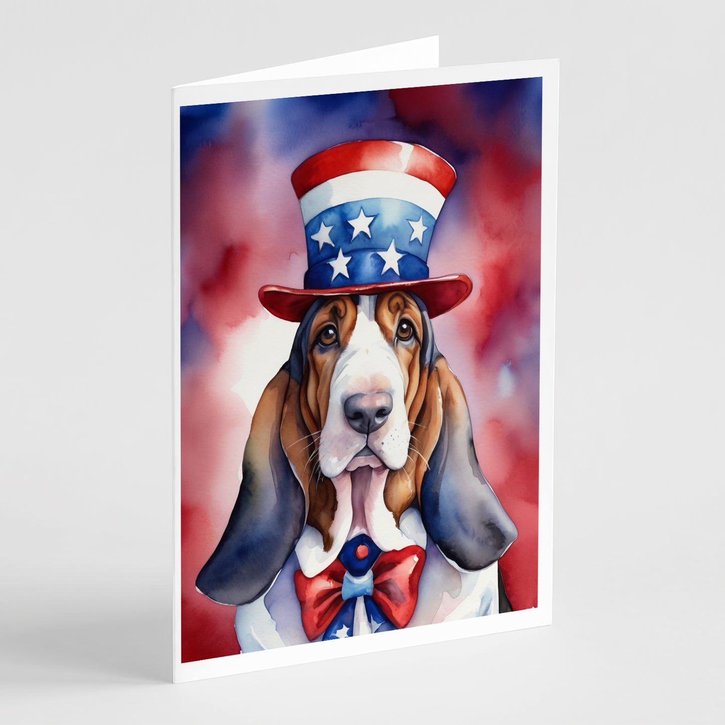 Buy this Basset Hound Patriotic American Greeting Cards Pack of 8