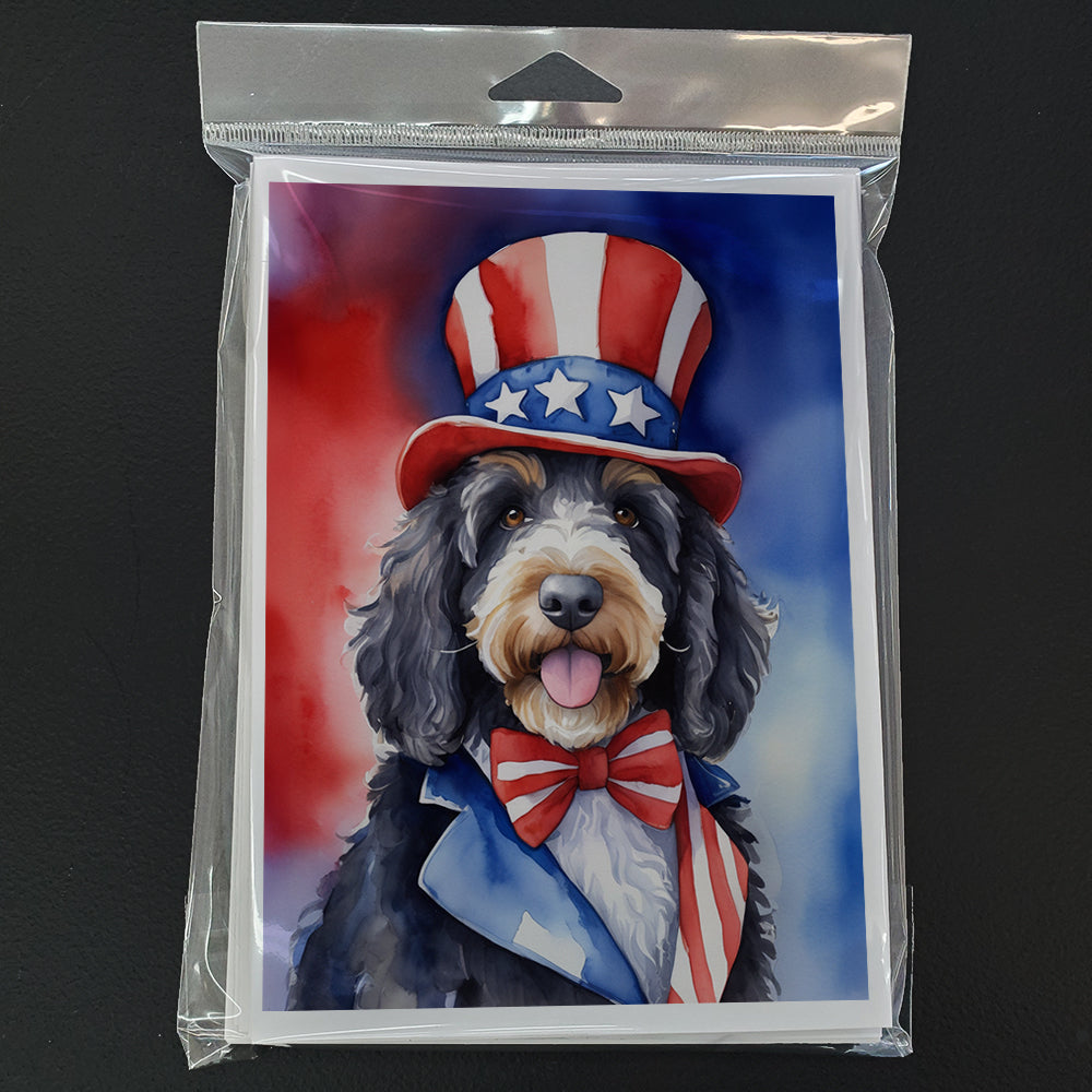 Bernedoodle Patriotic American Greeting Cards Pack of 8