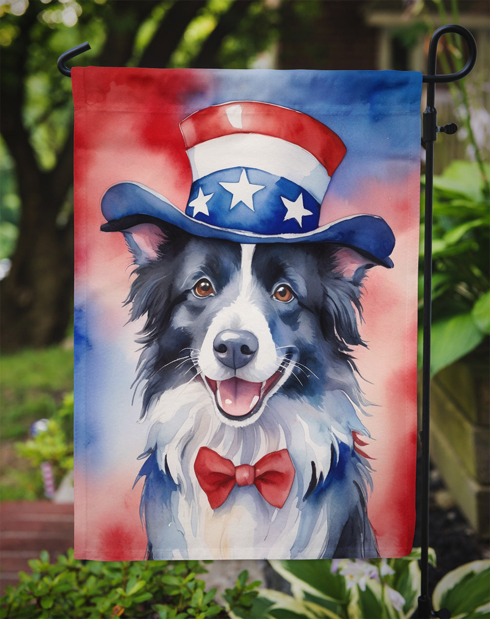 Border Collie Patriotic American Garden Flag