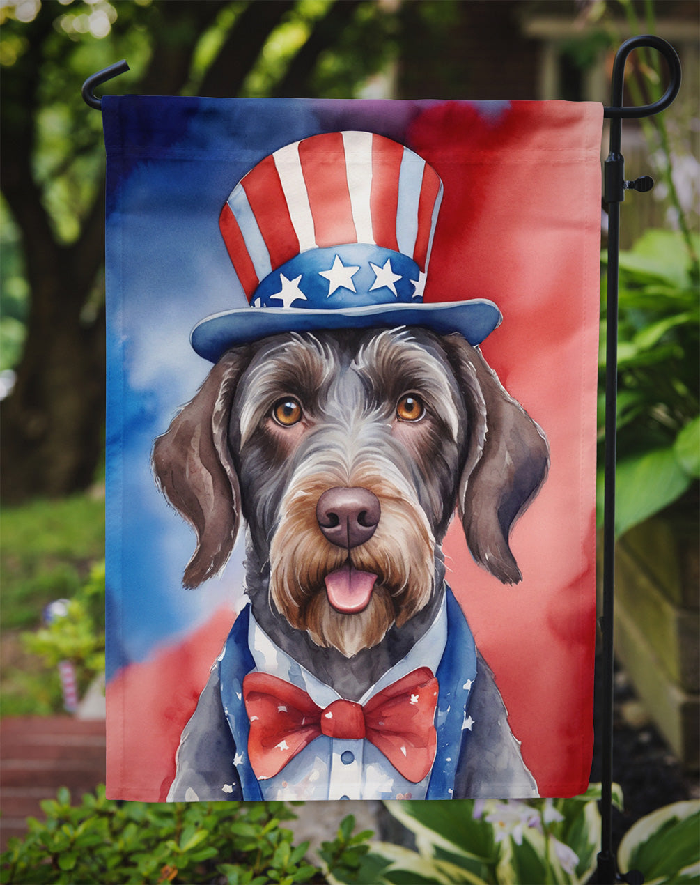 German Wirehaired Pointer Patriotic American Garden Flag