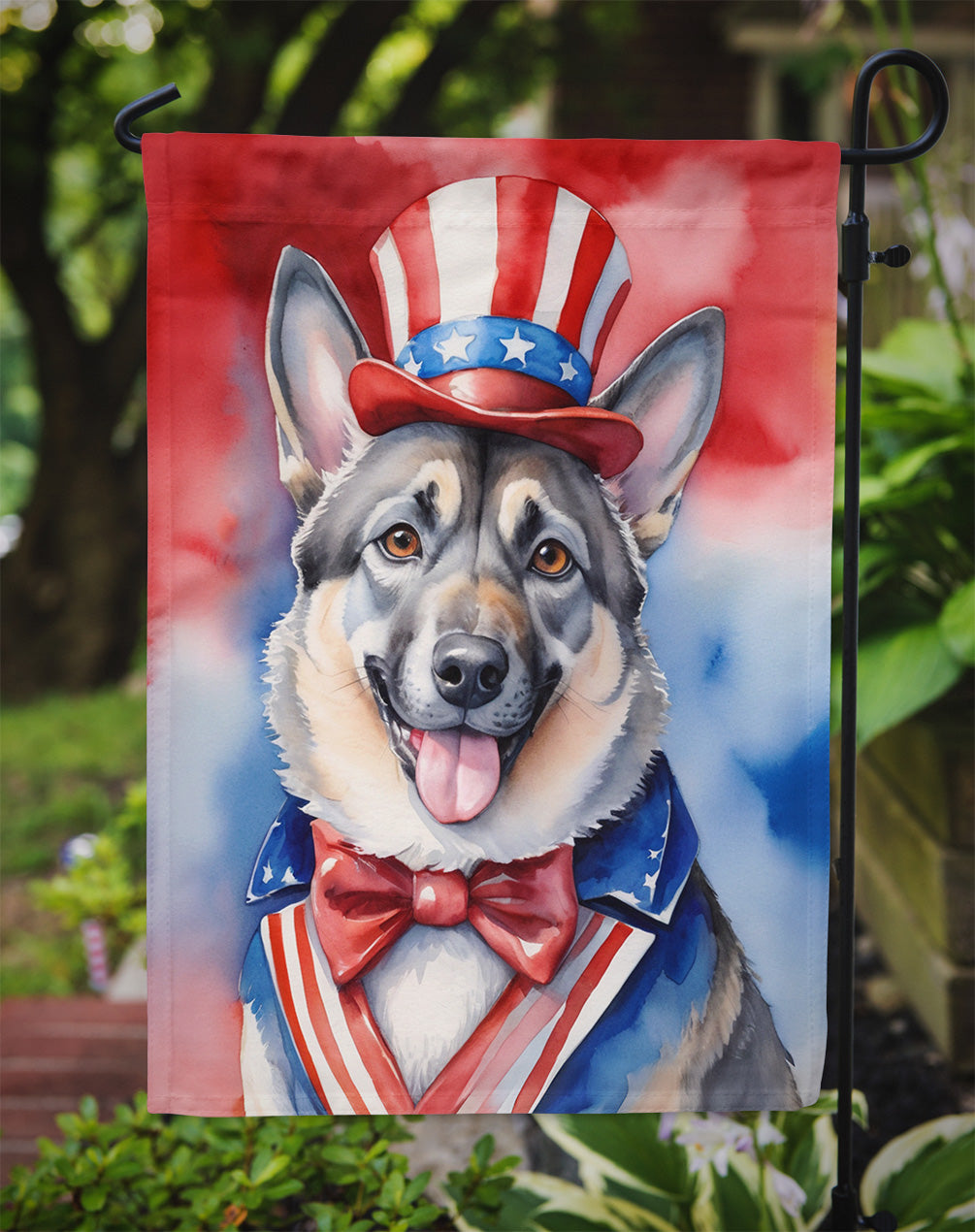 Norwegian Elkhound Patriotic American Garden Flag