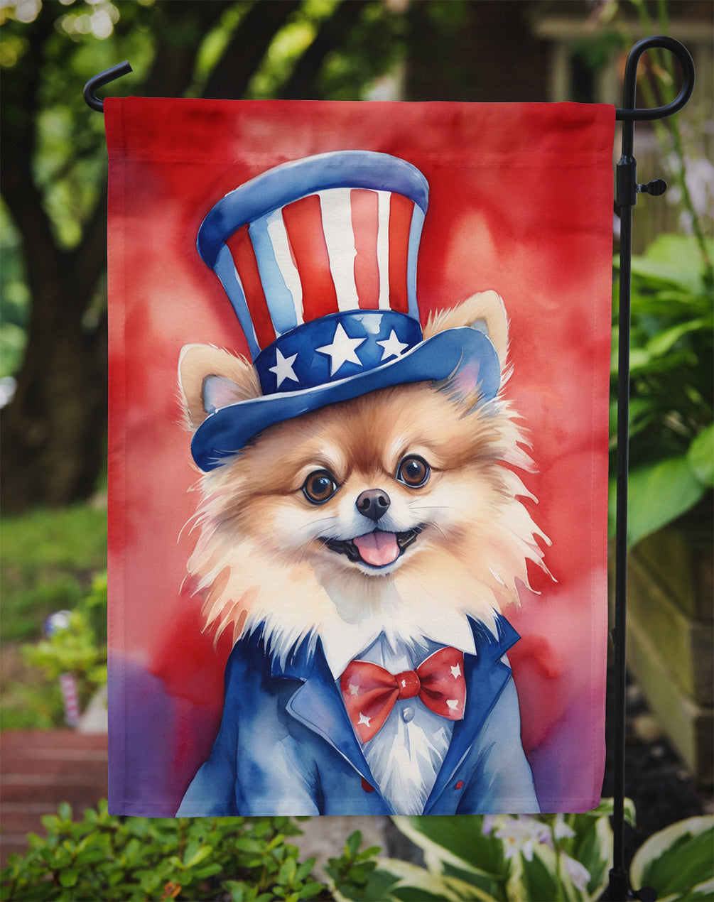 Pomeranian Patriotic American Garden Flag