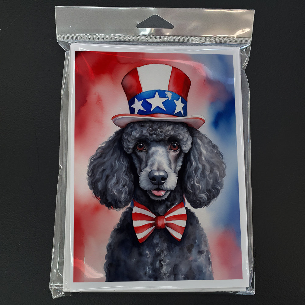 Black Poodle Patriotic American Greeting Cards Pack of 8