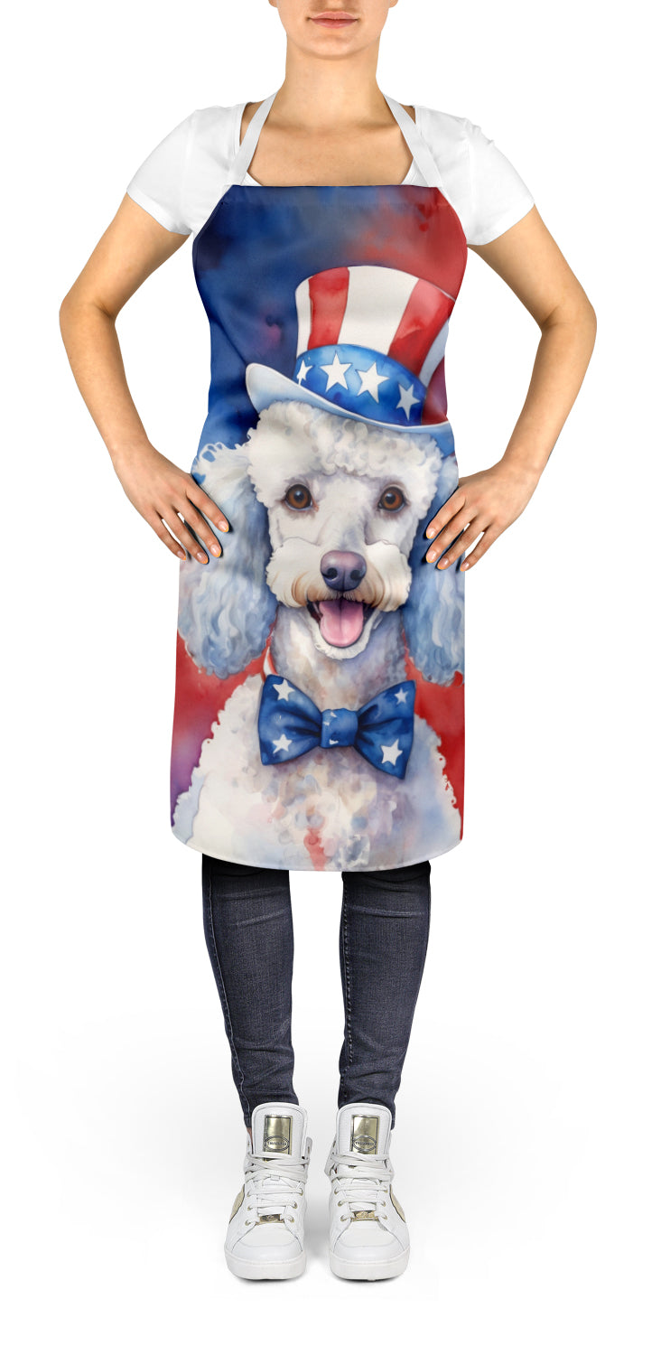 White Poodle Patriotic American Apron