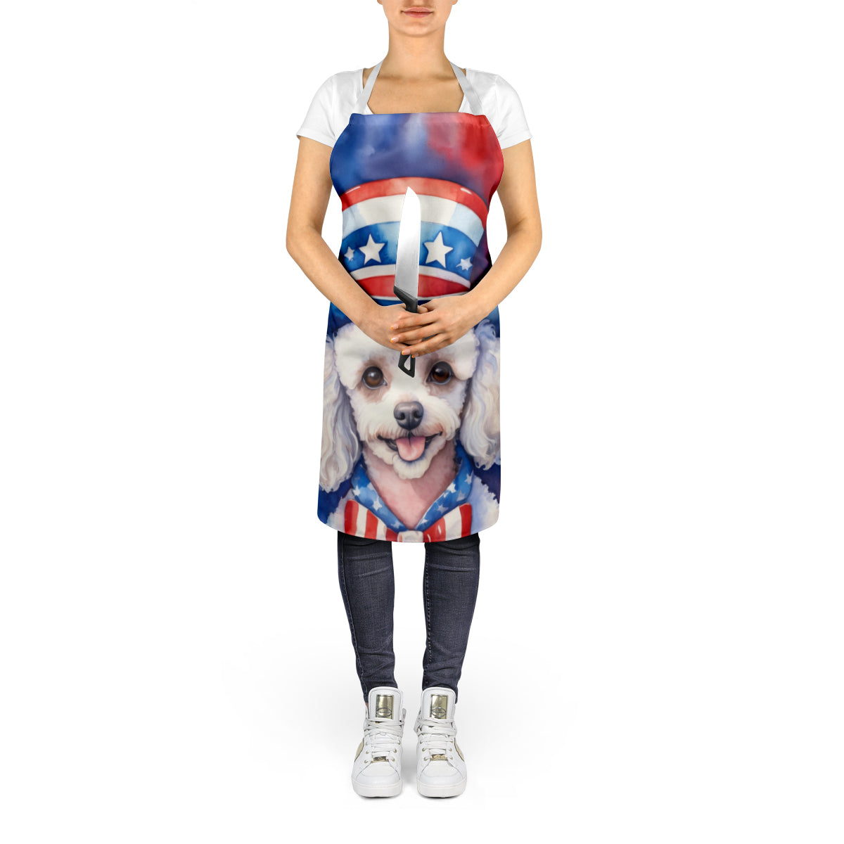 White Poodle Patriotic American Apron