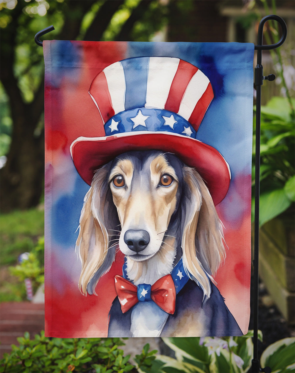 Saluki Patriotic American Garden Flag