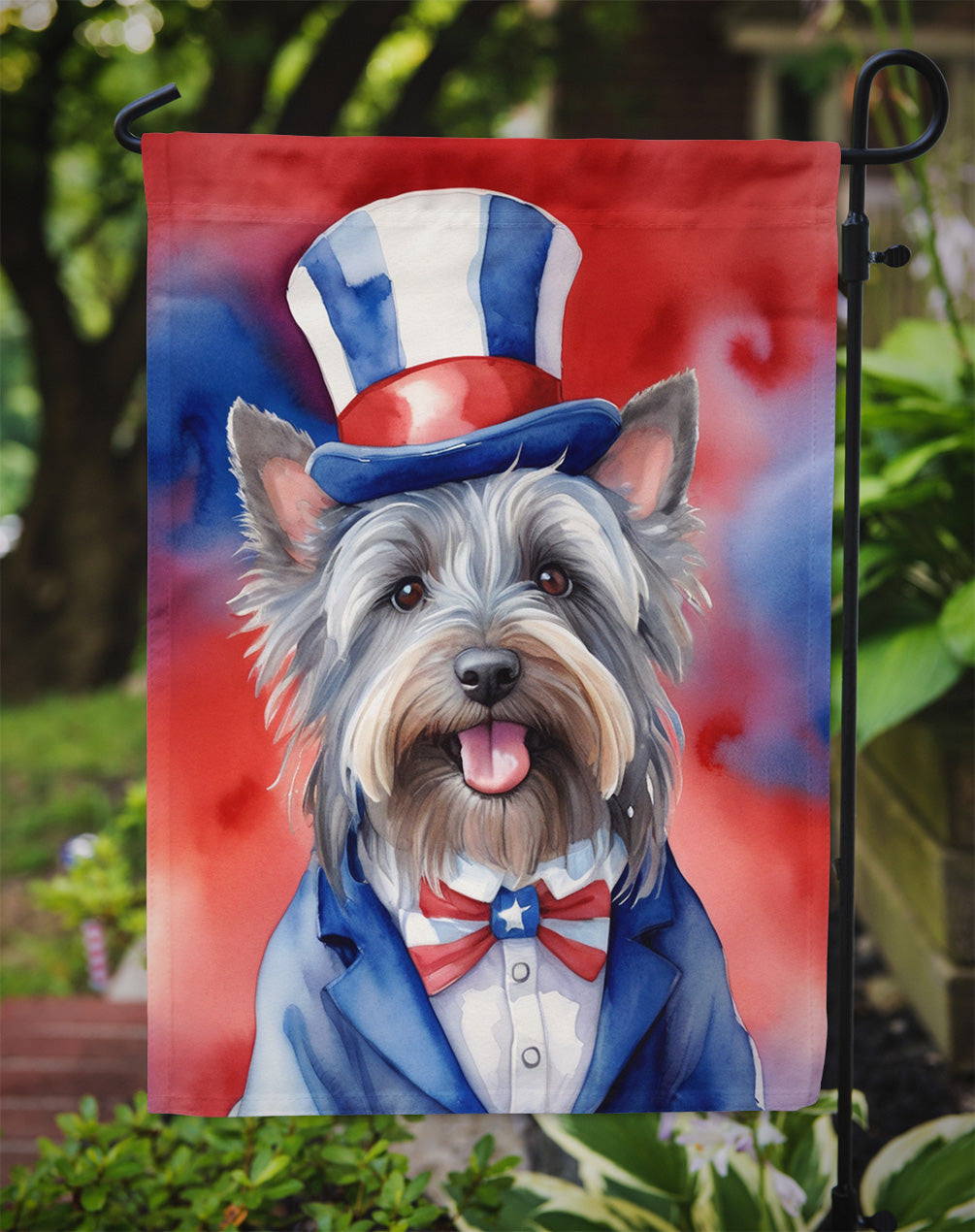 Skye Terrier Patriotic American Garden Flag