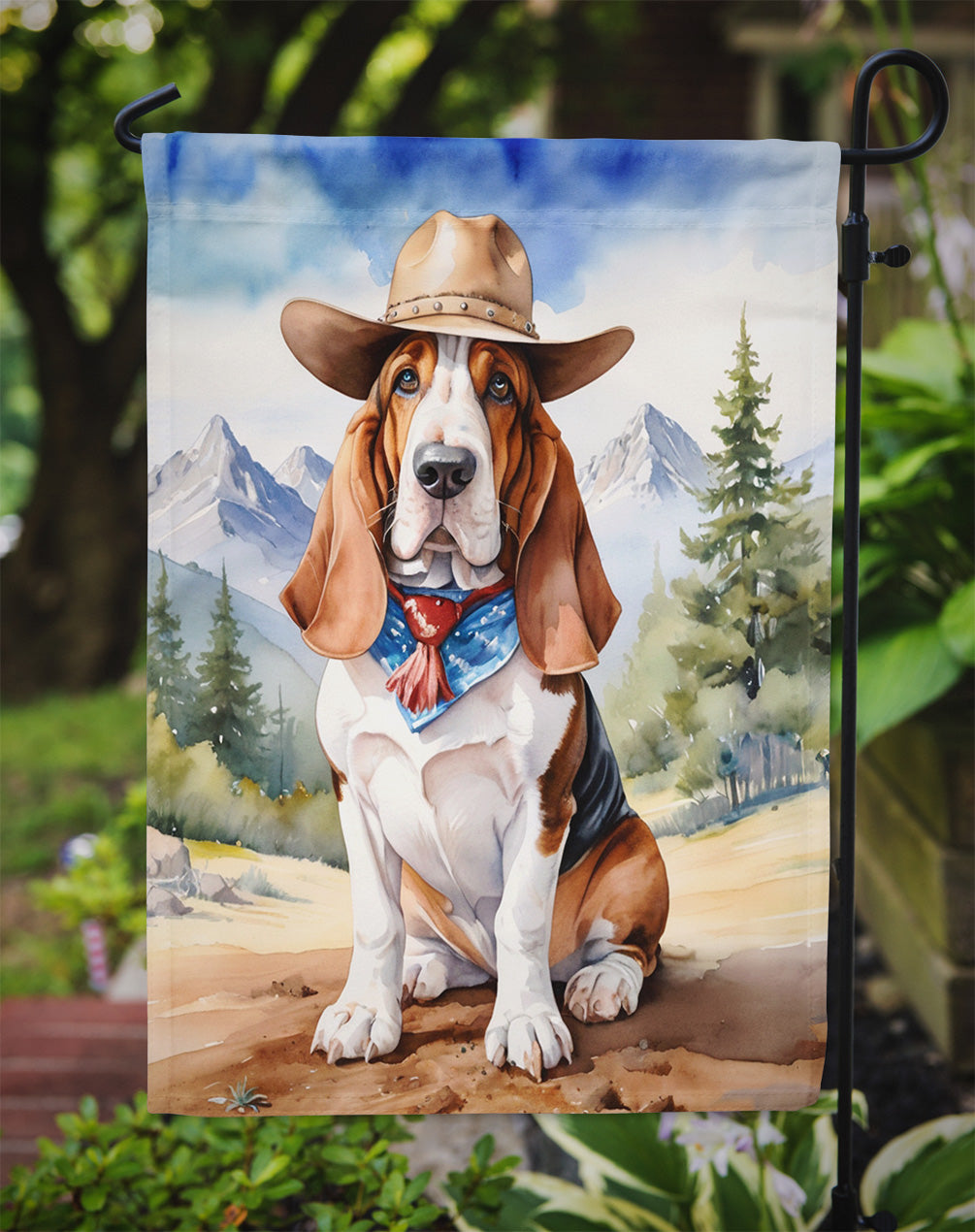 Basset Hound Cowboy Welcome Garden Flag