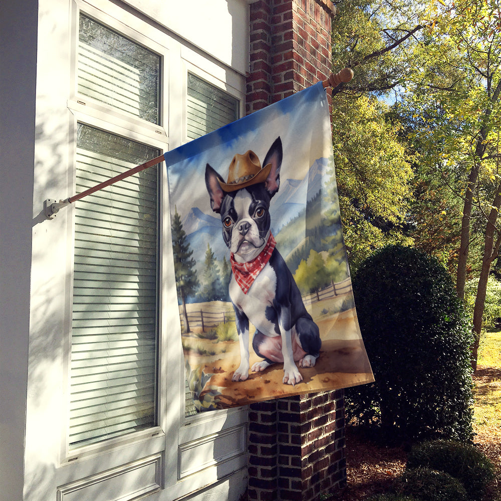 Boston Terrier Cowboy Welcome House Flag