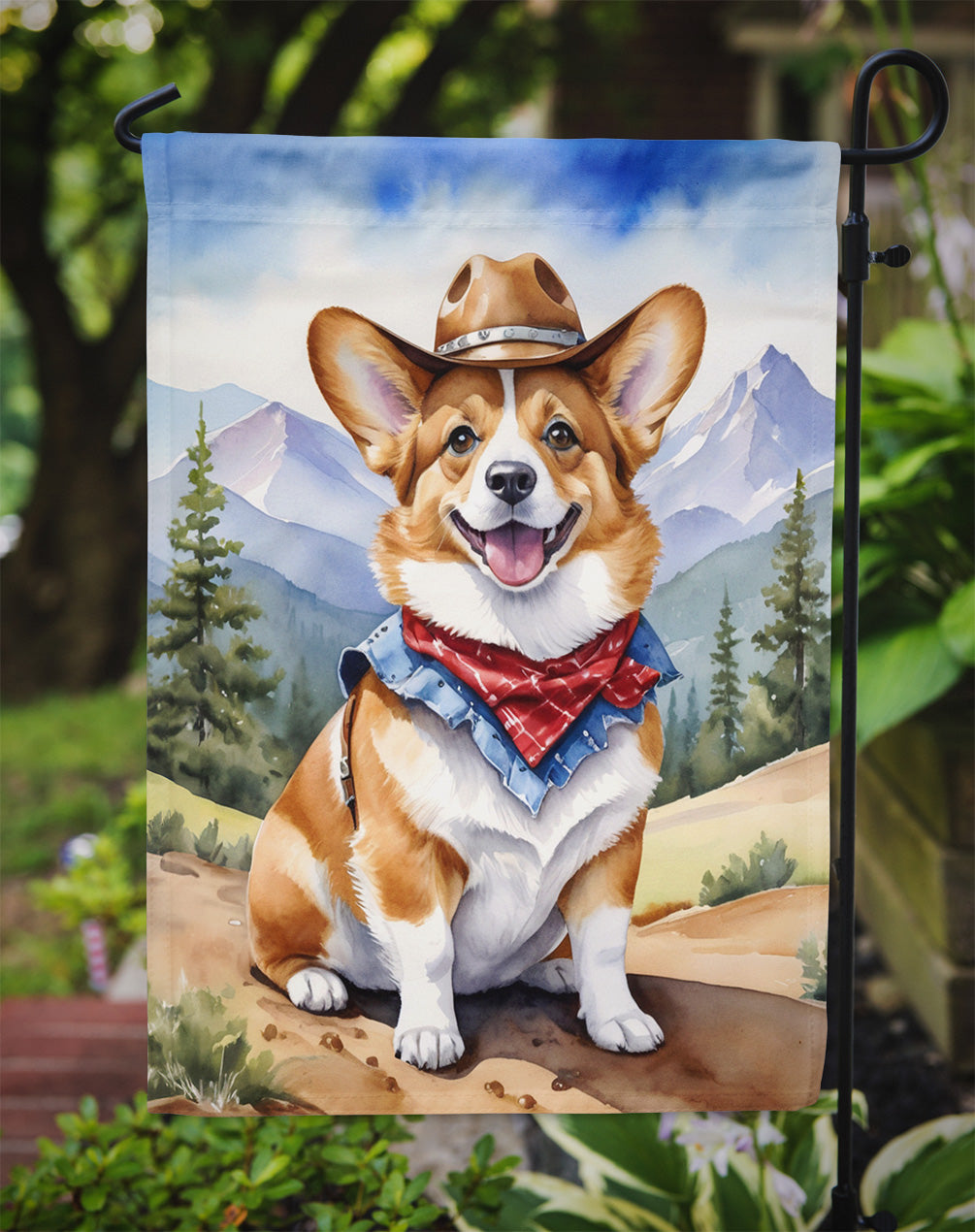 Corgi Cowboy Welcome Garden Flag