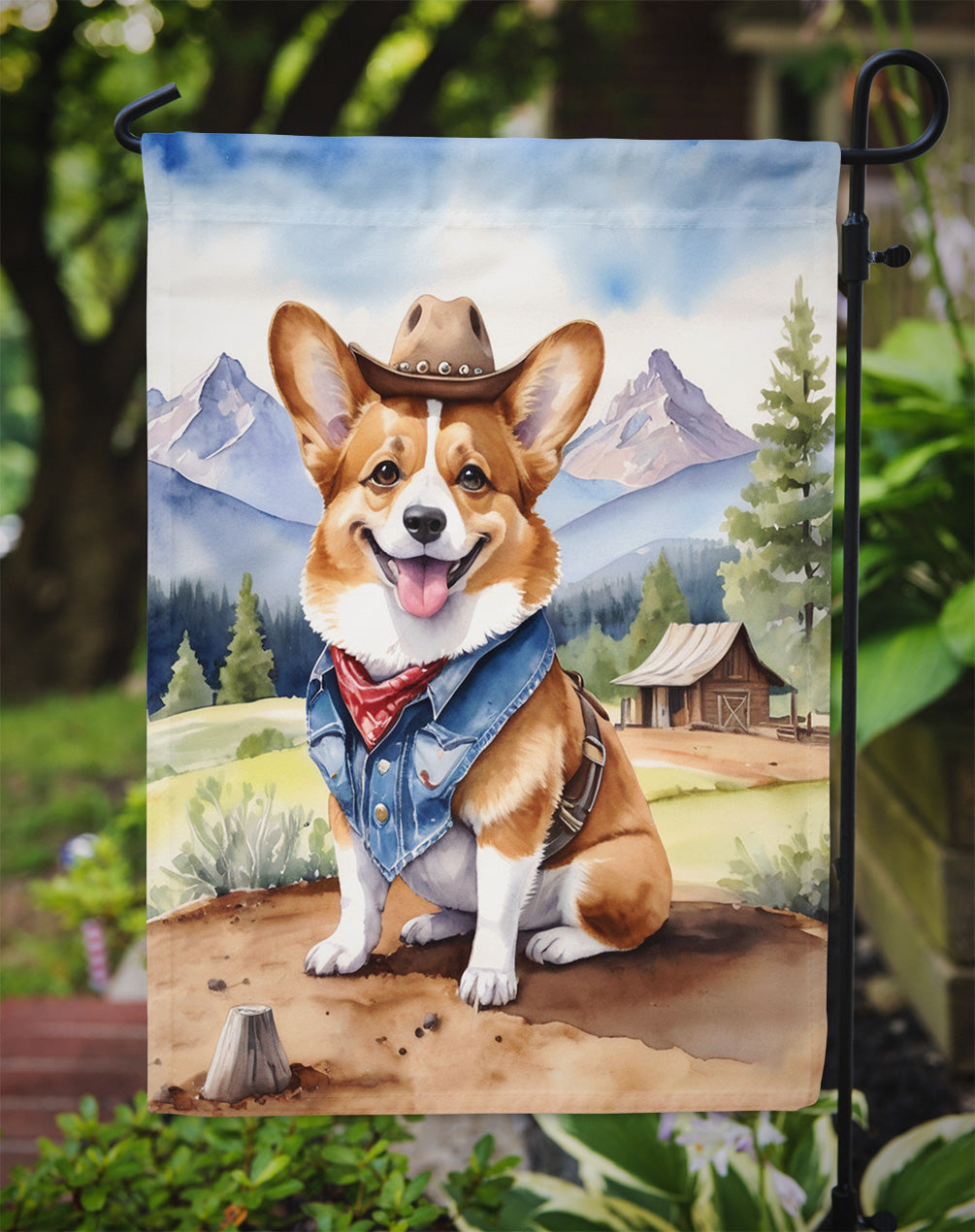 Corgi Cowboy Welcome Garden Flag