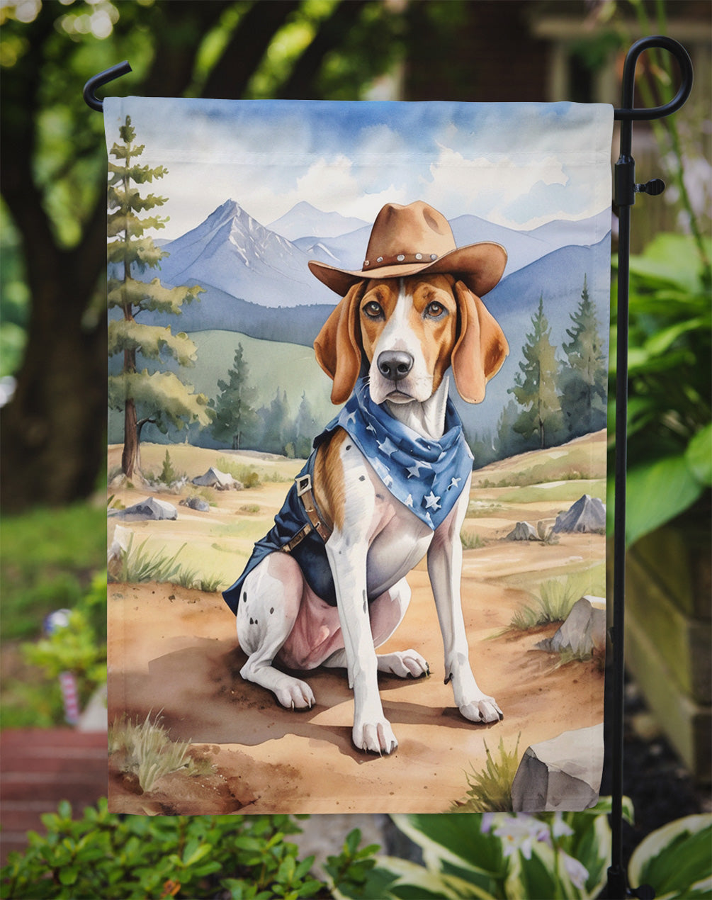 English Foxhound Cowboy Welcome Garden Flag