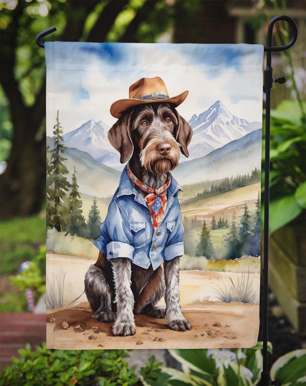 German Wirehaired Pointer Cowboy Welcome Garden Flag