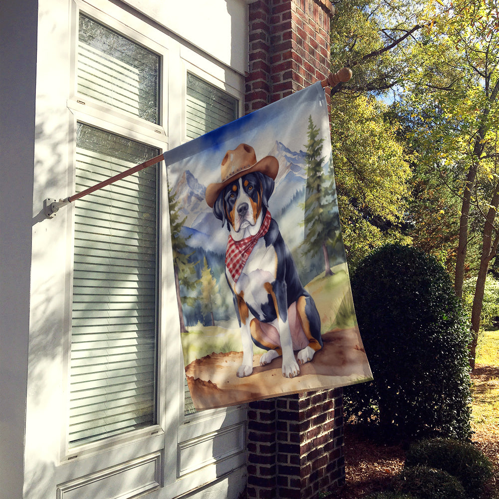 Greater Swiss Mountain Dog Cowboy Welcome House Flag