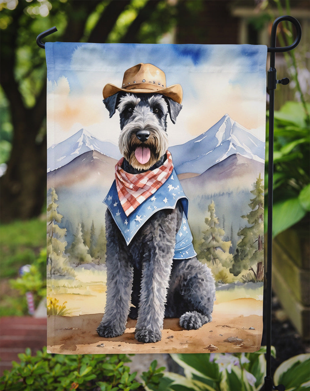 Kerry Blue Terrier Cowboy Welcome Garden Flag