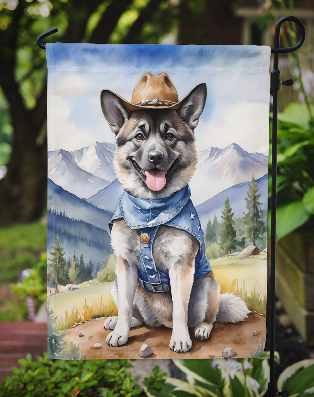 Norwegian Elkhound Cowboy Welcome Garden Flag