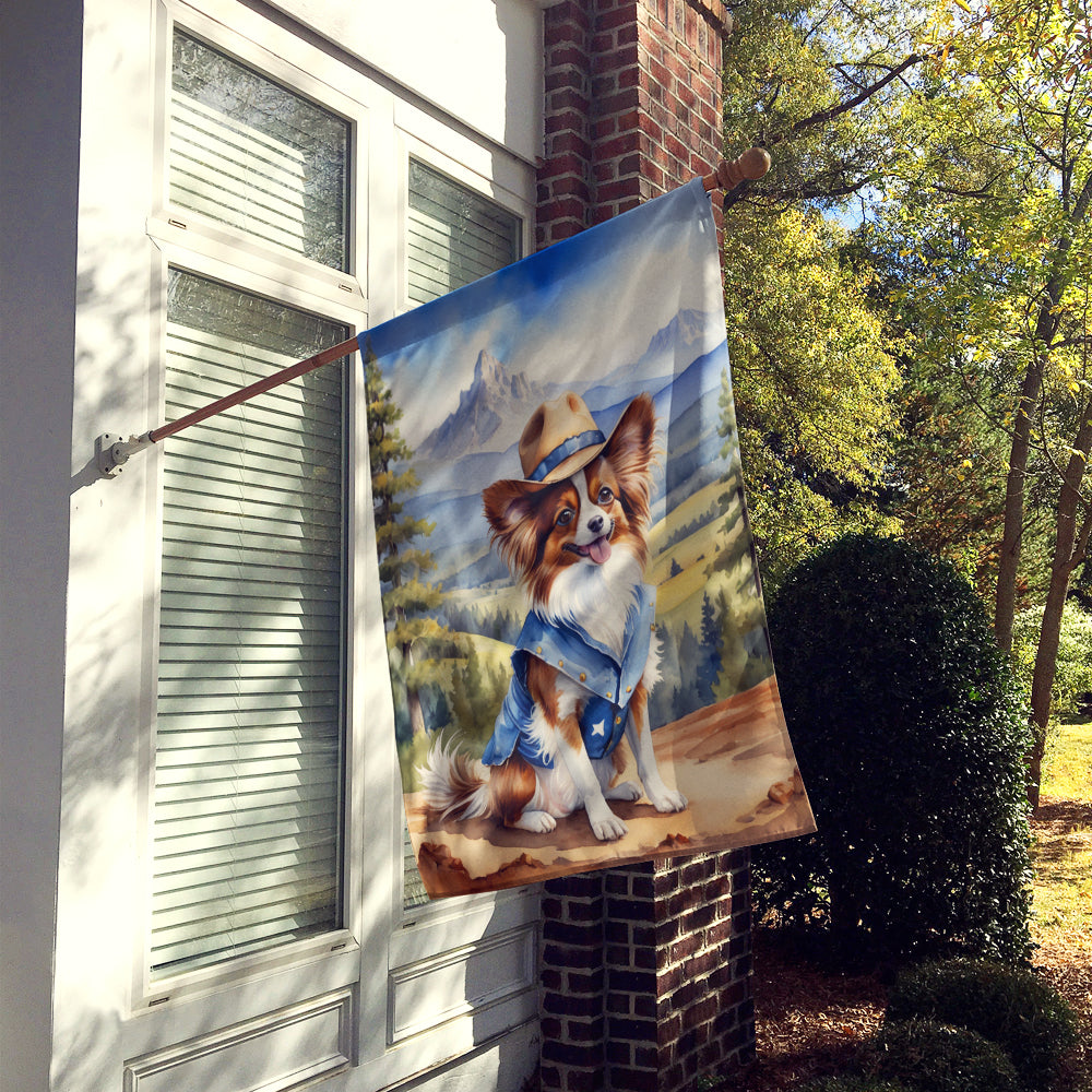 Papillon Cowboy Welcome House Flag