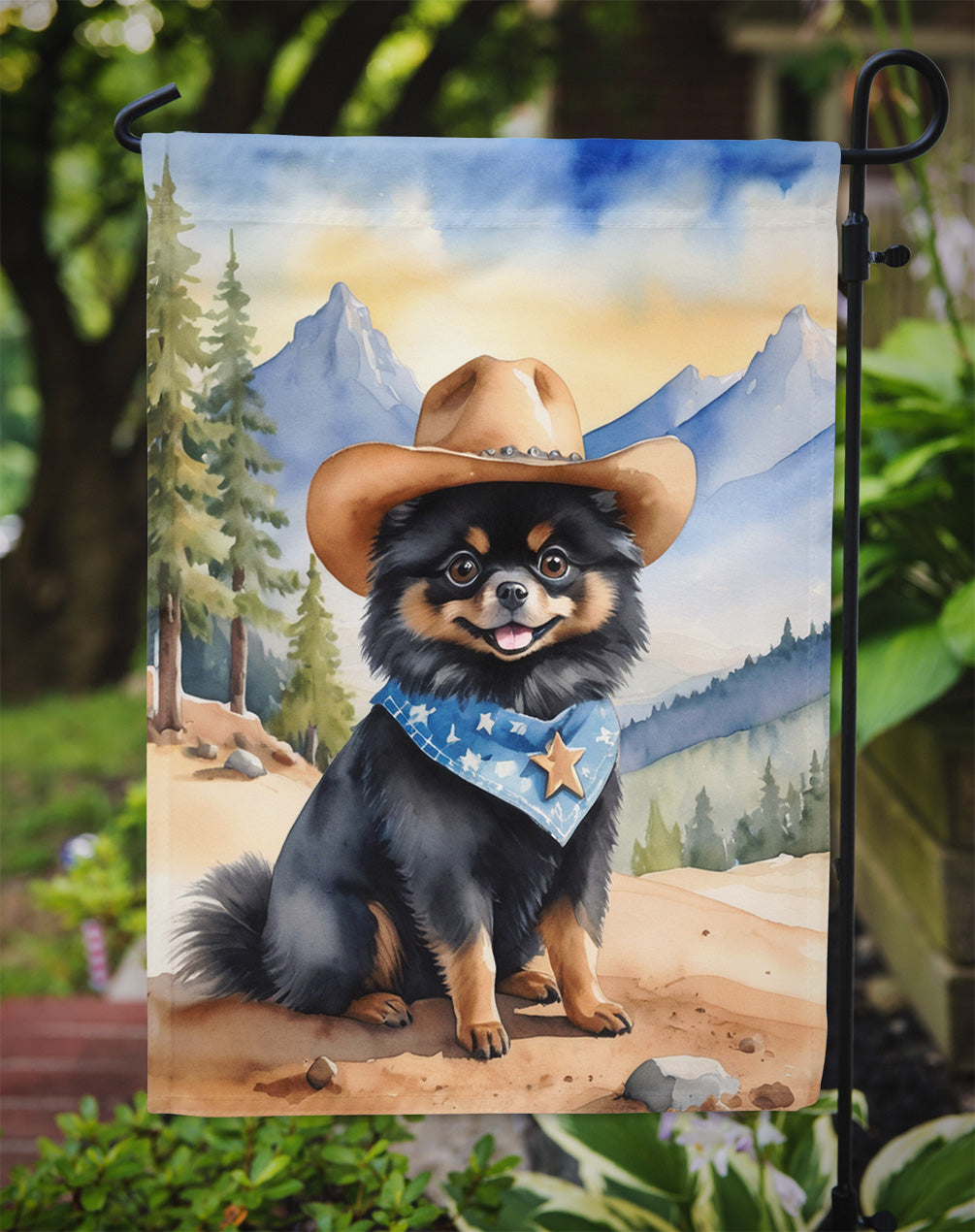 Pomeranian Cowboy Welcome Garden Flag