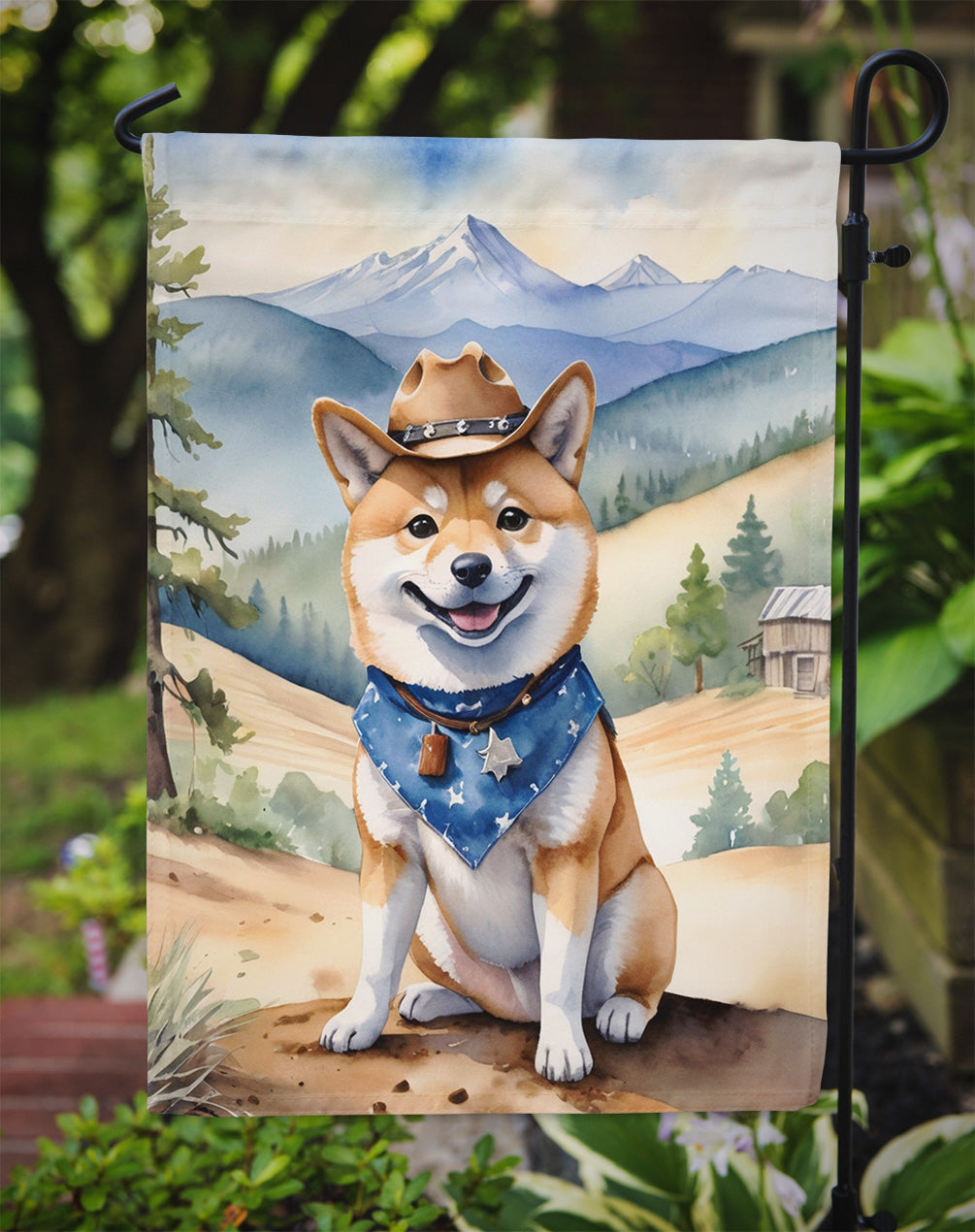 Shiba Inu Cowboy Welcome Garden Flag