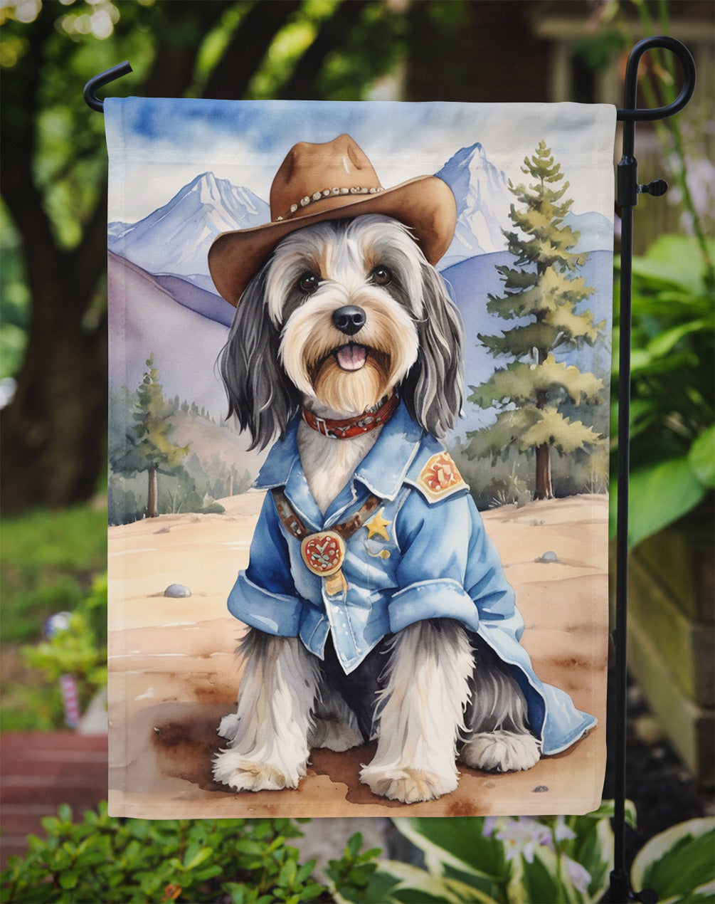 Tibetan Terrier Cowboy Welcome Garden Flag