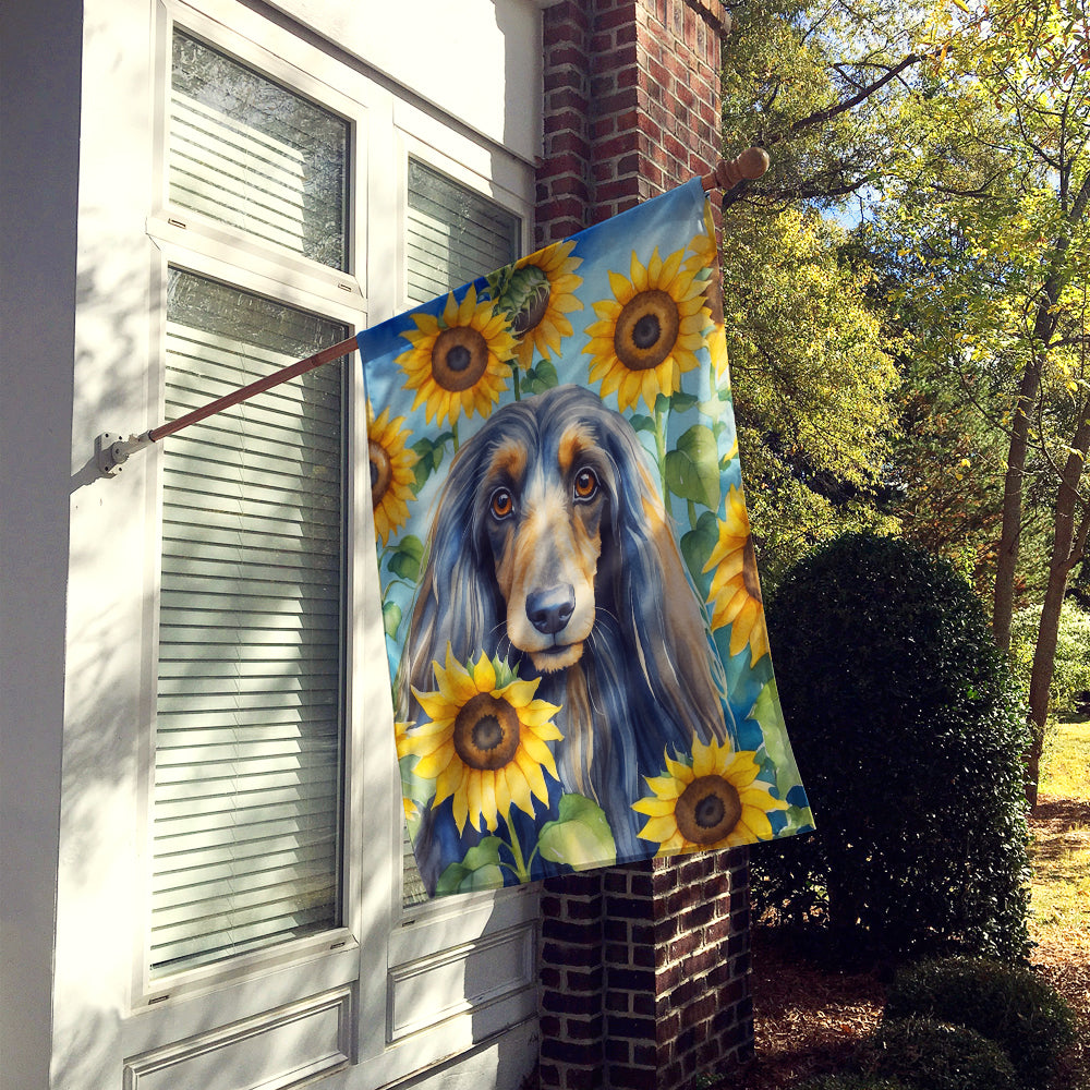 Afghan Hound in Sunflowers House Flag