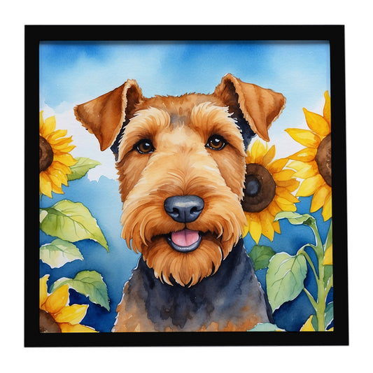 Buy this Airedale Terrier in Sunflowers Framed Metal Print
