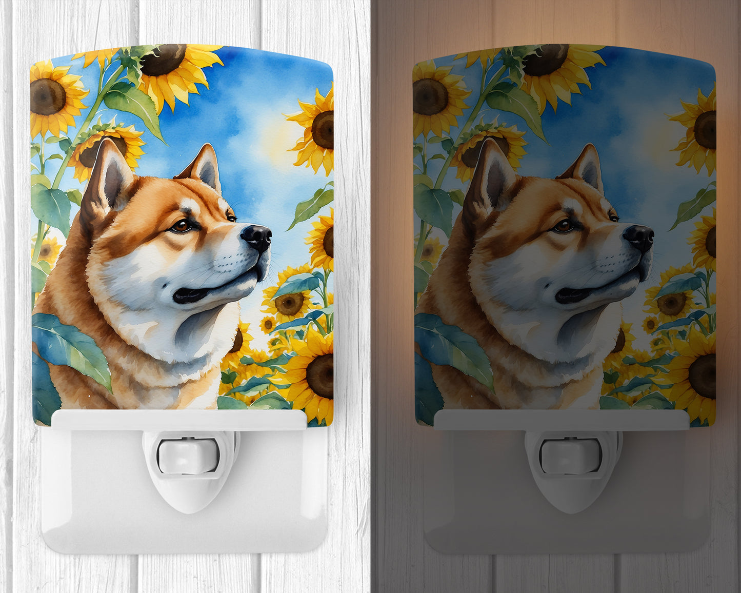 Akita in Sunflowers Ceramic Night Light