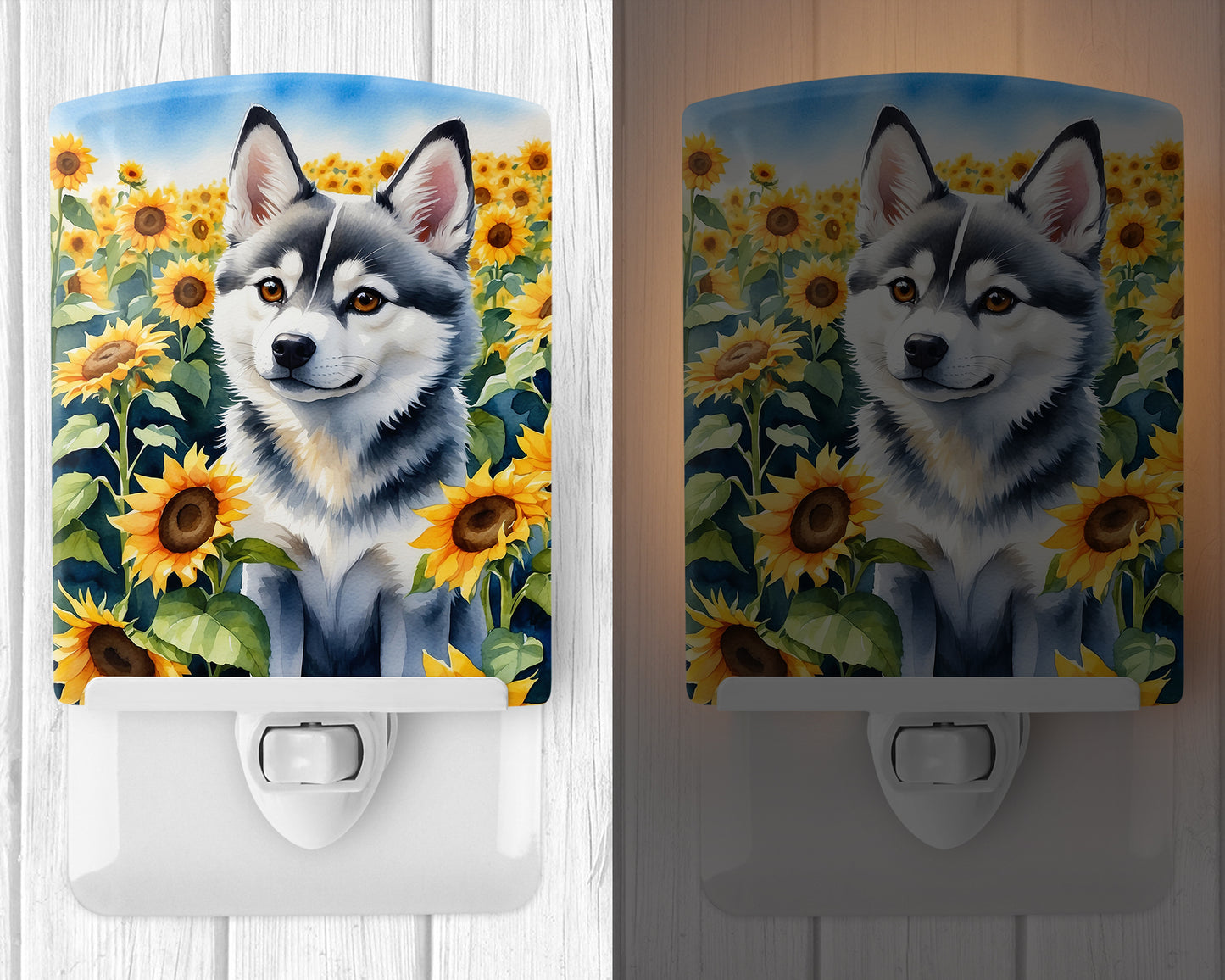 Alaskan Klee Kai in Sunflowers Ceramic Night Light