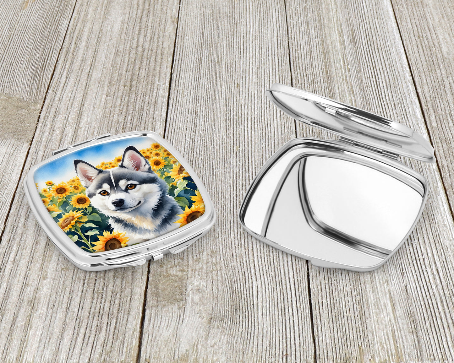 Alaskan Klee Kai in Sunflowers Compact Mirror