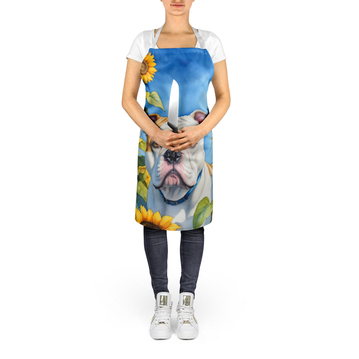 American Bulldog in Sunflowers Apron