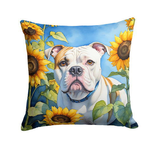 Buy this American Bulldog in Sunflowers Throw Pillow