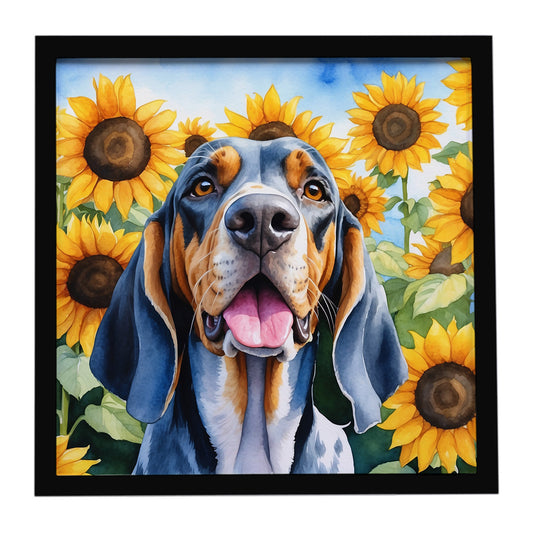 Buy this American English Coonhound in Sunflowers Framed Metal Print