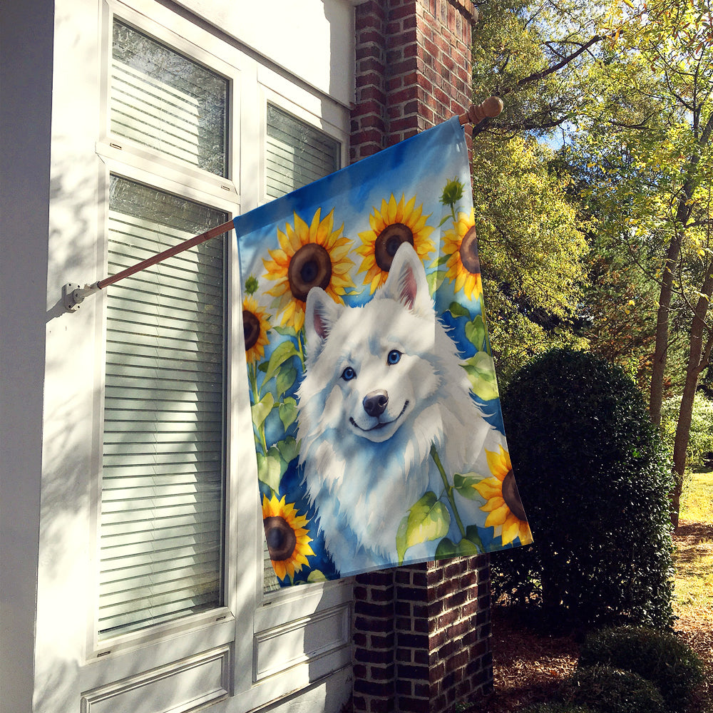 American Eskimo in Sunflowers House Flag