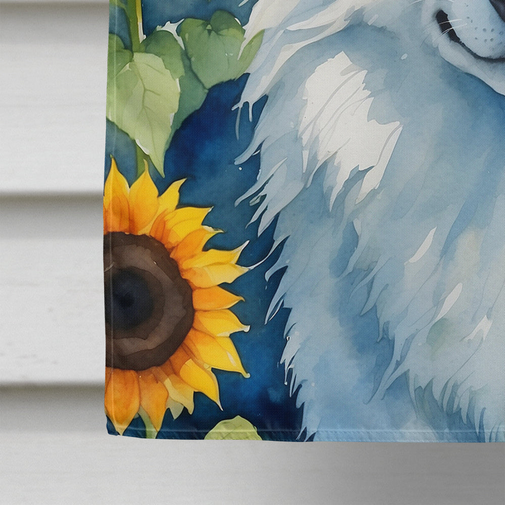 American Eskimo in Sunflowers House Flag