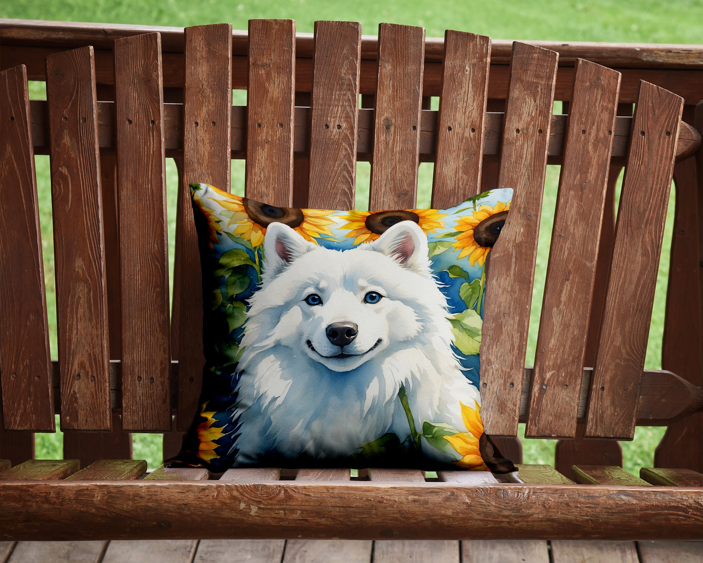 American Eskimo in Sunflowers Throw Pillow