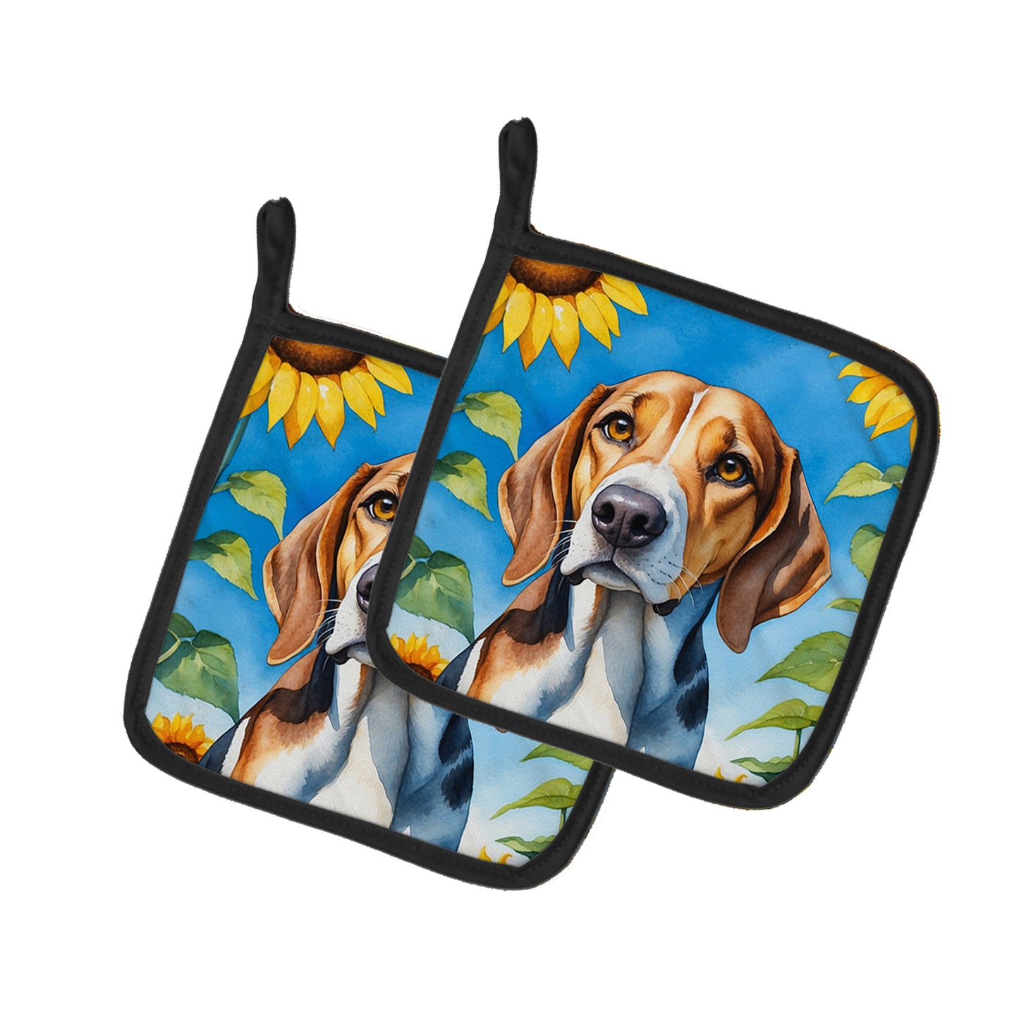 Buy this American Foxhound in Sunflowers Pair of Pot Holders