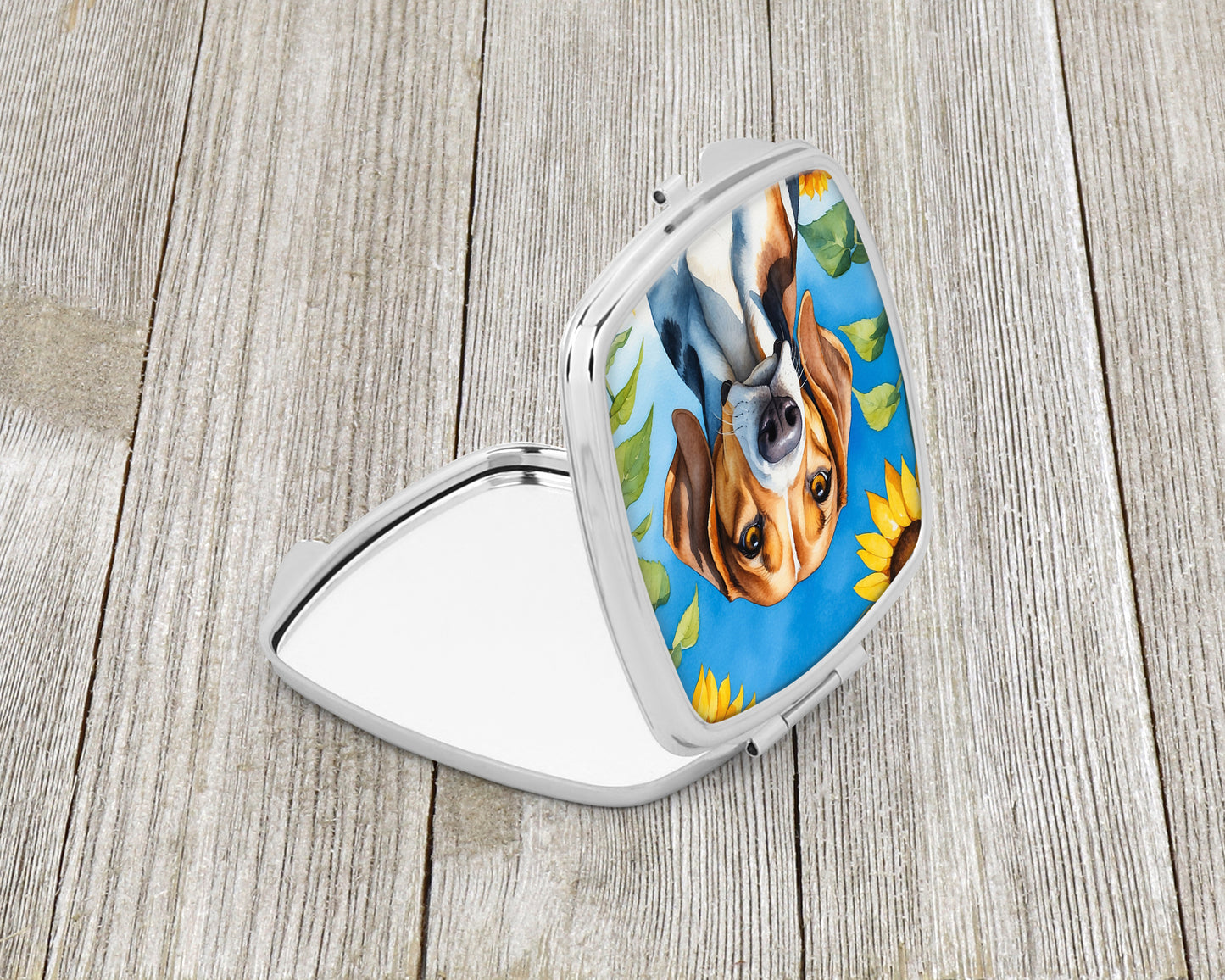 American Foxhound in Sunflowers Compact Mirror