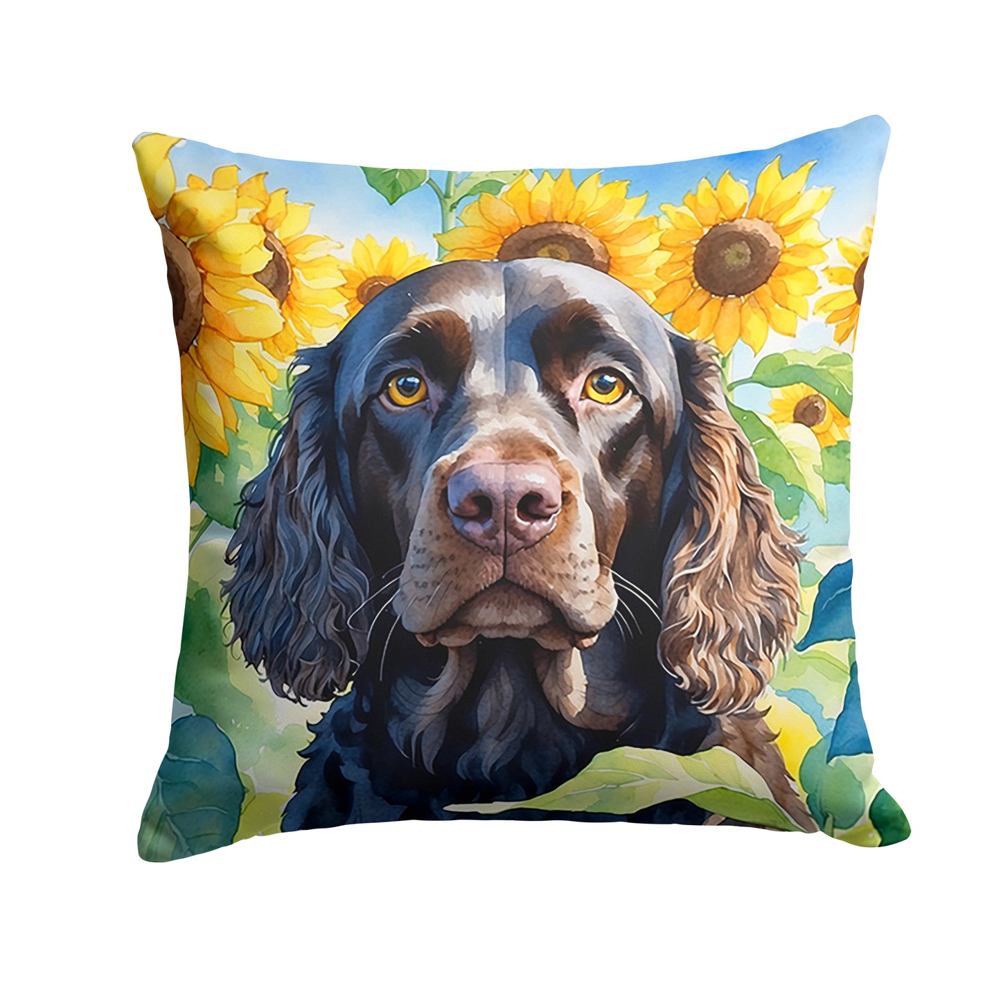 Buy this American Water Spaniel in Sunflowers Throw Pillow