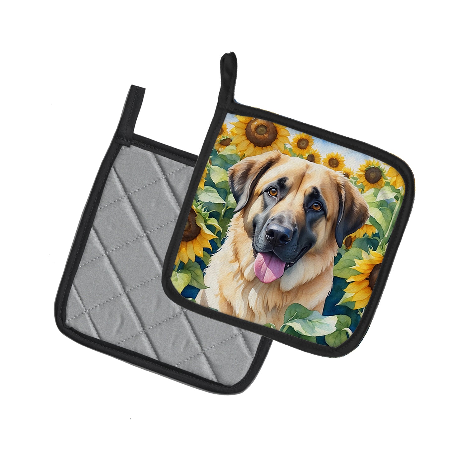 Anatolian Shepherd in Sunflowers Pair of Pot Holders