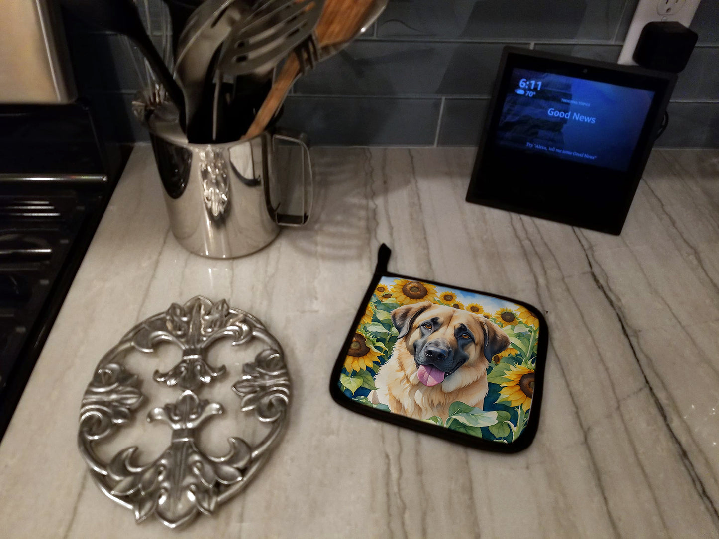 Anatolian Shepherd in Sunflowers Pair of Pot Holders