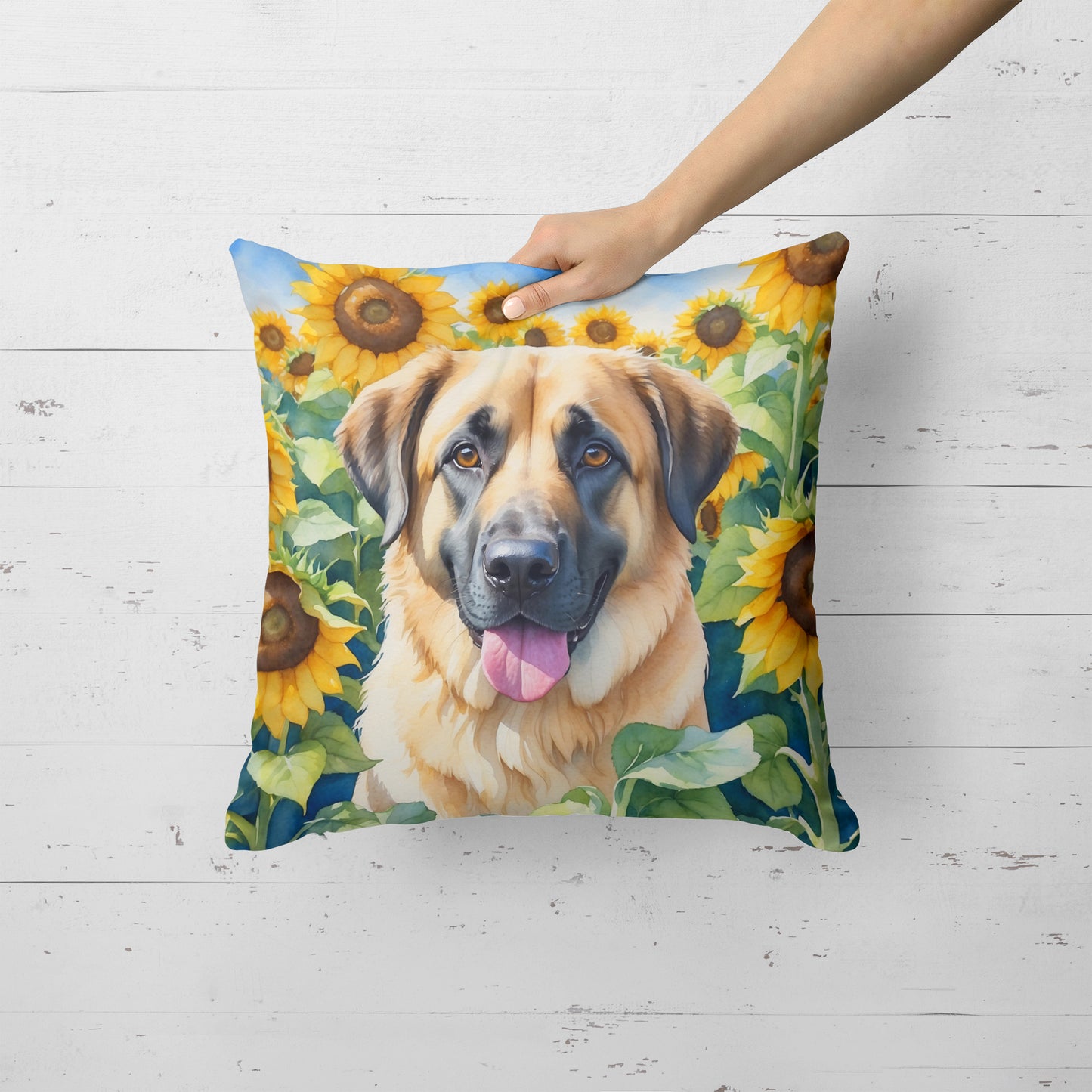 Anatolian Shepherd in Sunflowers Throw Pillow