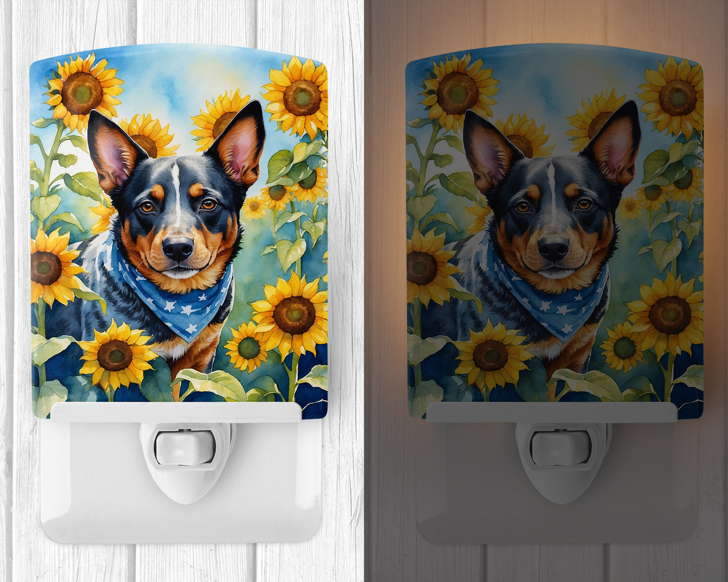 Australian Cattle Dog in Sunflowers Ceramic Night Light