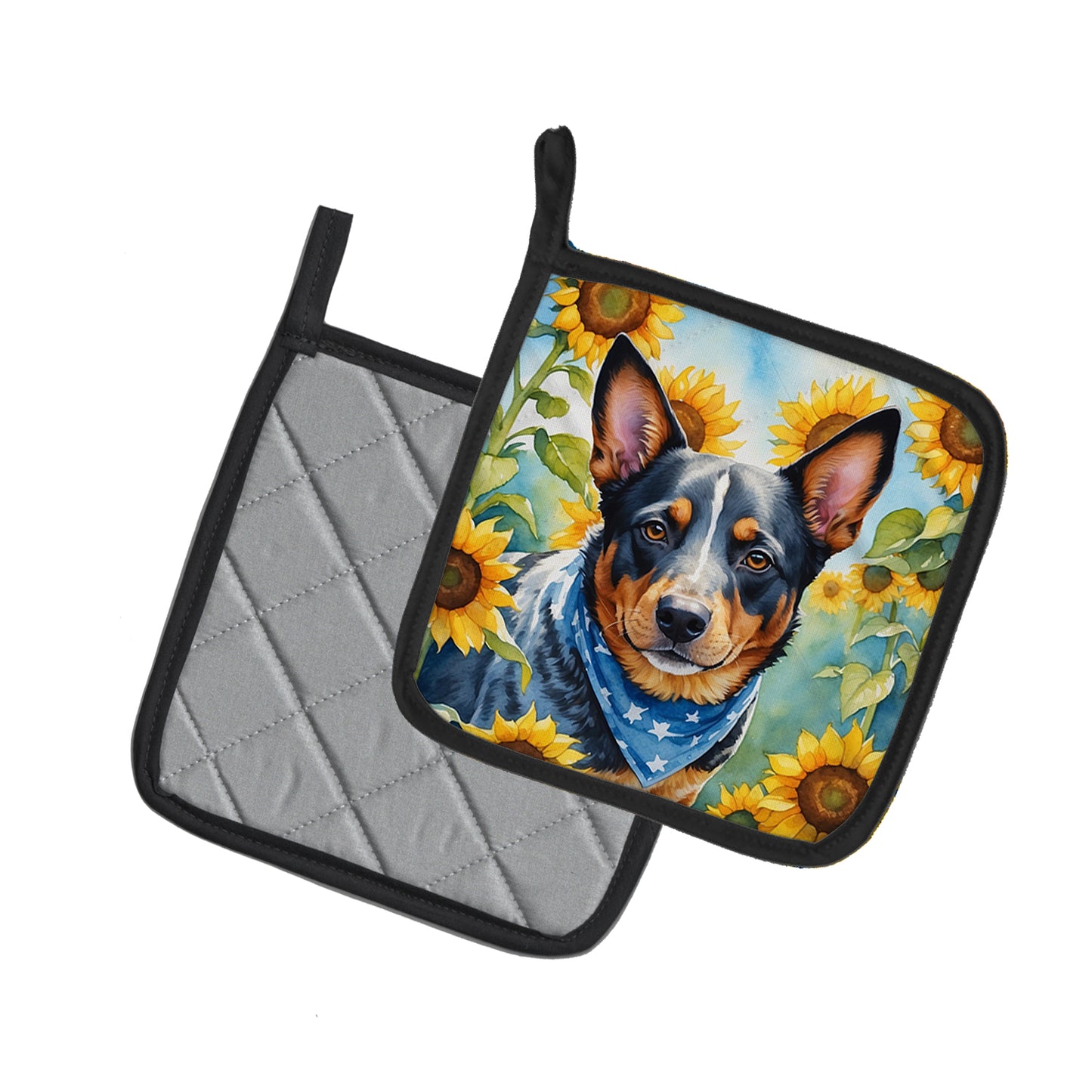 Australian Cattle Dog in Sunflowers Pair of Pot Holders