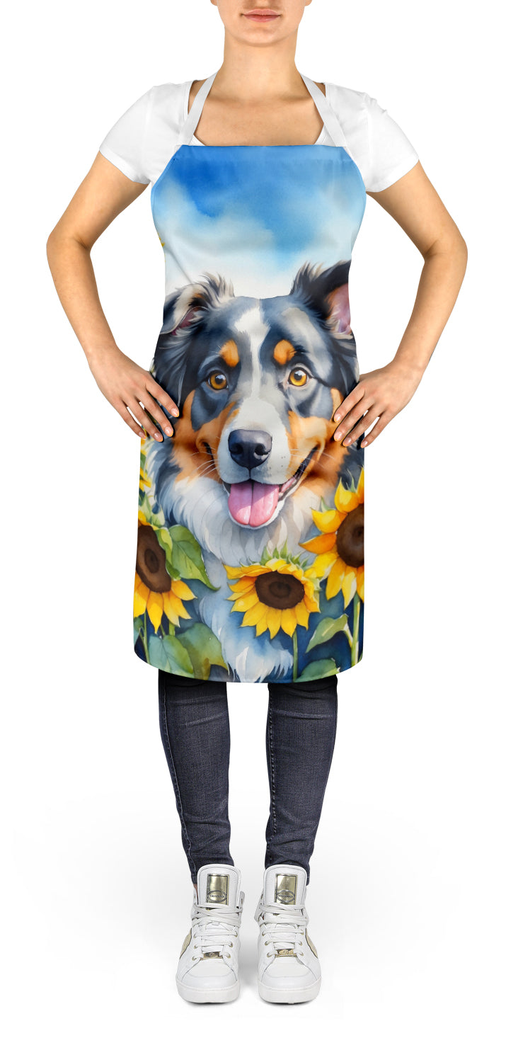 Australian Shepherd in Sunflowers Apron