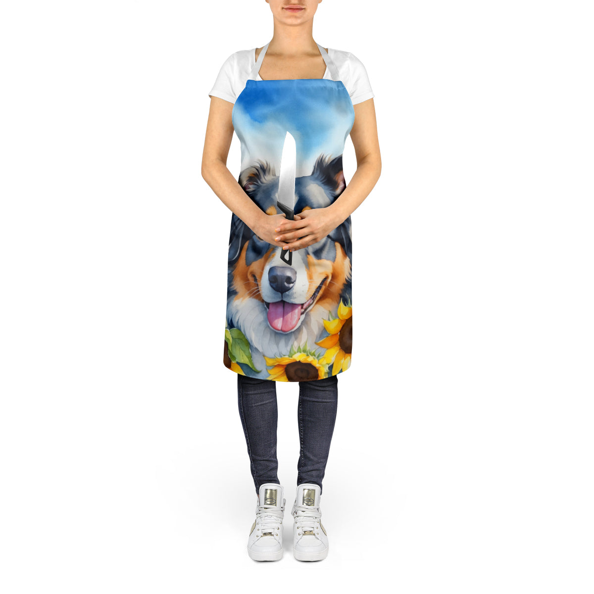 Australian Shepherd in Sunflowers Apron