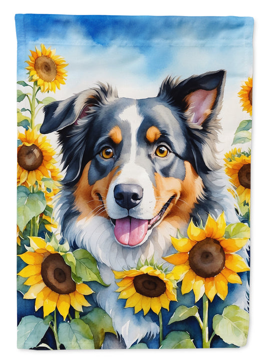 Buy this Australian Shepherd in Sunflowers House Flag