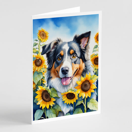 Buy this Australian Shepherd in Sunflowers Greeting Cards Pack of 8