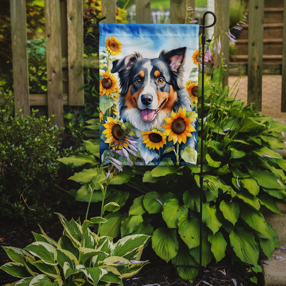 Australian Shepherd in Sunflowers Garden Flag