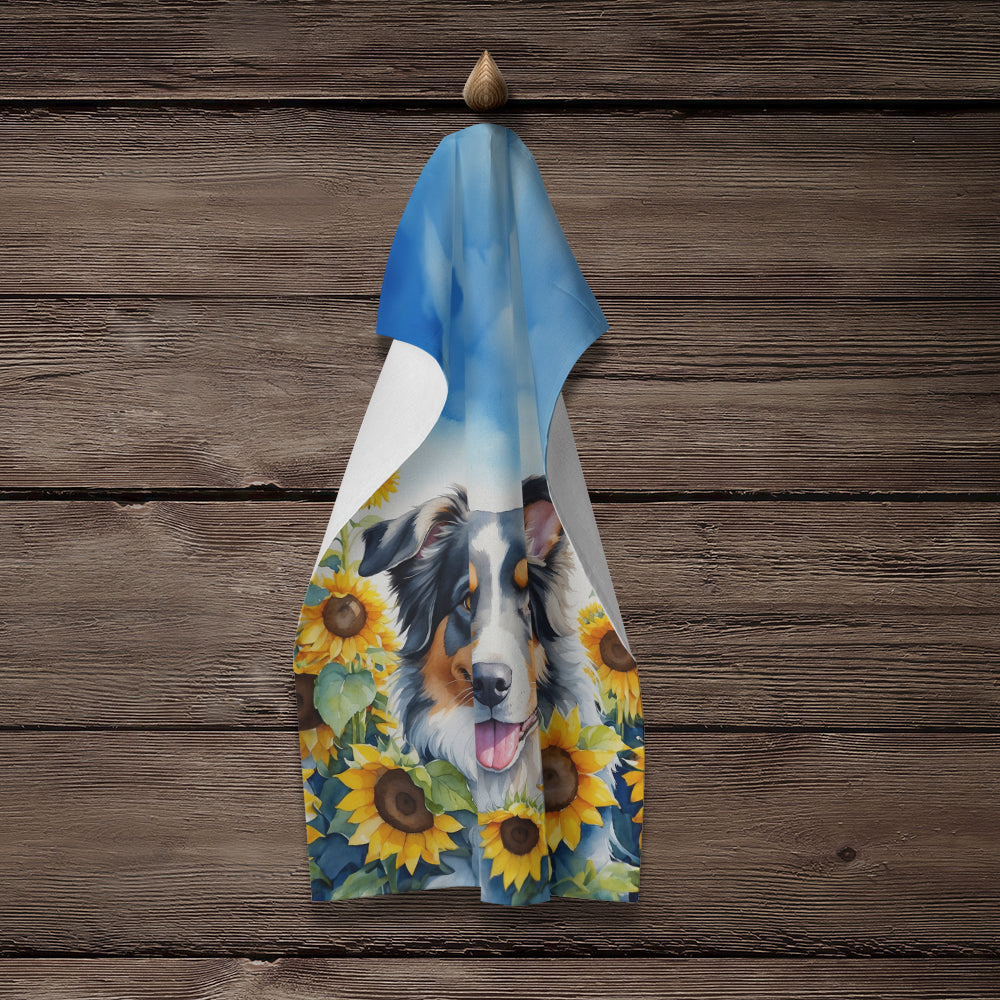 Australian Shepherd in Sunflowers Kitchen Towel