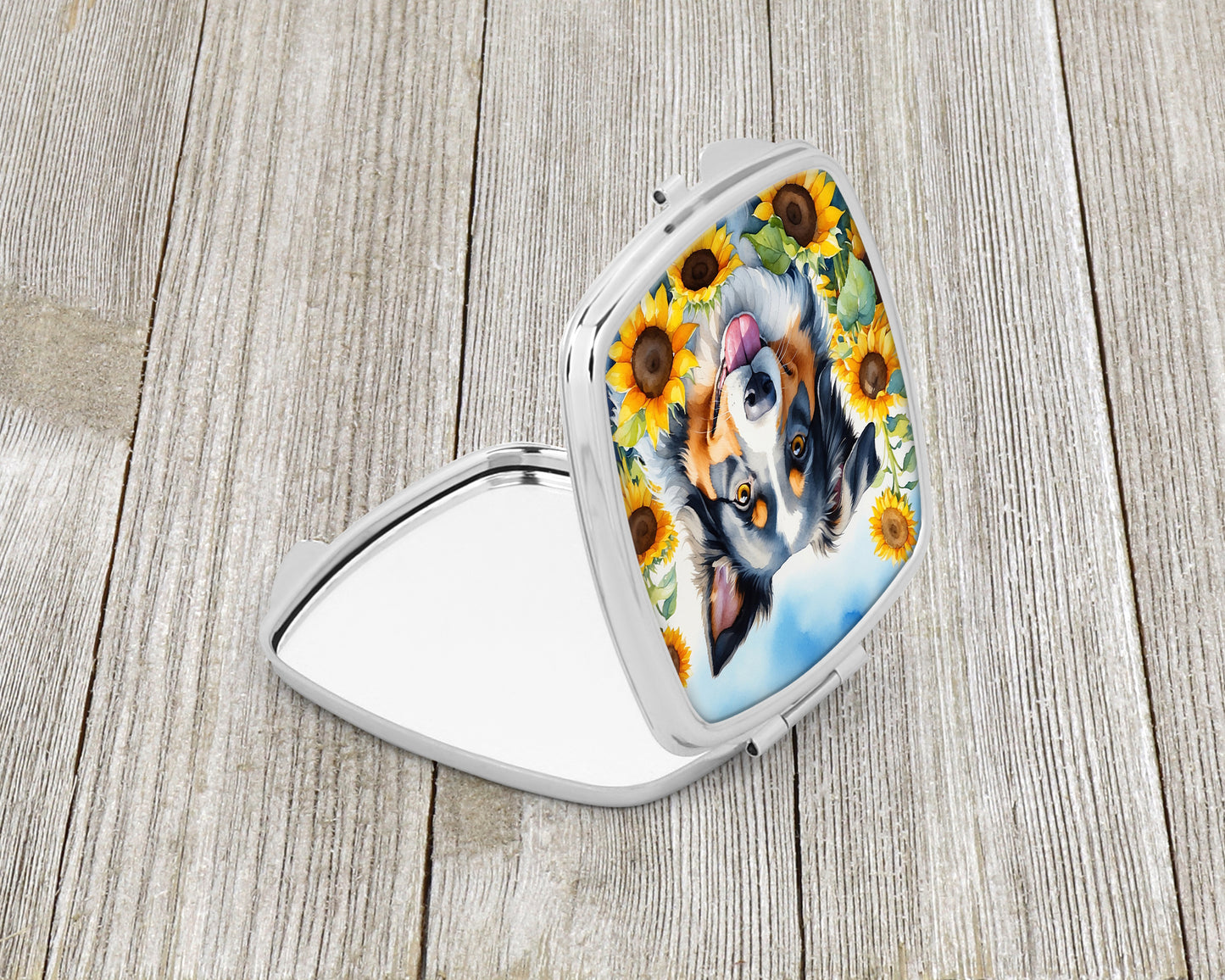 Australian Shepherd in Sunflowers Compact Mirror